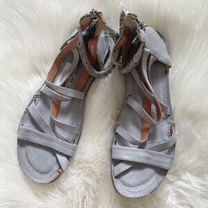 NEW $270 A.S. 98 Light Blue Gray Leather Metal Ankle Strap Strappy Sandals